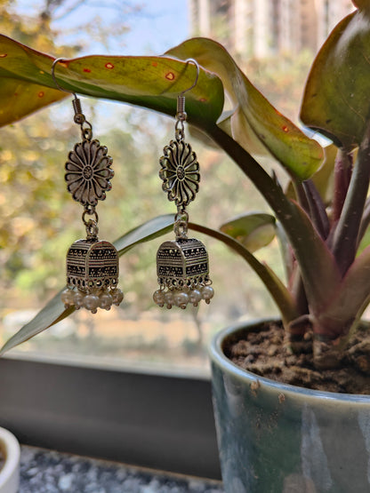 Floral Charm Oxidized Jhumka